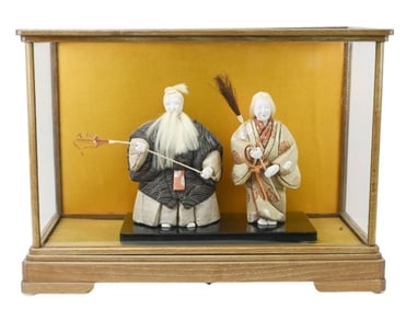 Pair Japanese Kimekomi Takasago Dolls