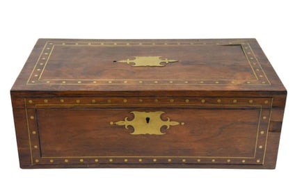 Antique Campaign Style Lap Desk w Brass Detail