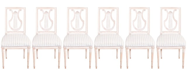 6 Louis XV Period Carved Lyre Back Chairs