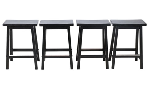 4 Carved Saddle Seat Black Painted Bar Stools