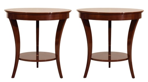 Pair Biedermeier Style Lacquered Inlaid Tables