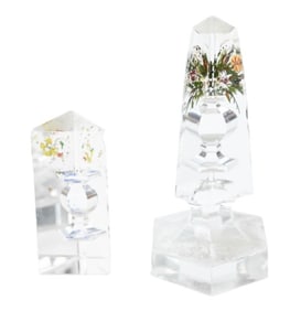 2 Antique Cut Crystal Prism Hand Painted Memorial