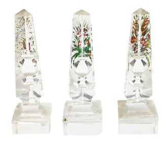 3 Antique Cut Crystal Prism Hand Painted Memorials