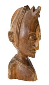 African Hand Carved Hardwood Bust Warrior