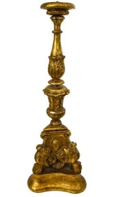 Carved Florentine Style Gilt Pillar Candle Stand