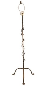 Wrought Iron & Tole Floor Lamp w Twisted Leaf Vine