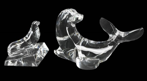 2 Art Crystal Seal Statues Includes Baccarrat
