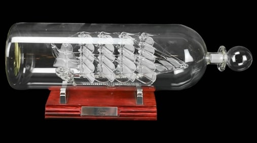 Hand Blown Art Glass Clipper Ship in Glass Bottle