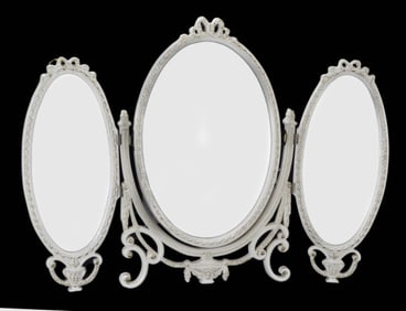 Mid C Tri Fold White French Style Vanity Mirror