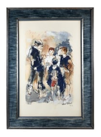 Robert Delval Signed Gauche Painting of Boys