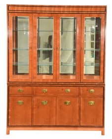 Hickory Mirrored Satin Wood and Glass Breakfront