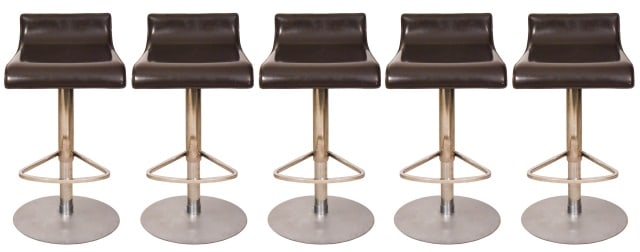5 MC Leather Swivel Steel and Chrome Bar Stools