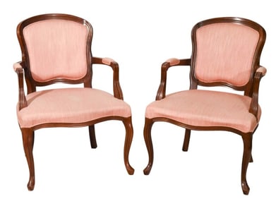 Pair Louis XV Style Carved Upholstered Armchairs