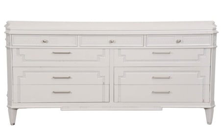 Mid Century Carved Painted 9 Drawer Wide Dresser