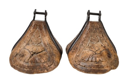 Pair Vintage Gaucho Hand Carved Stirrups