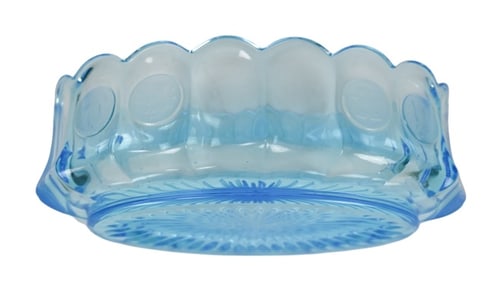 Antique Fostoria Coin Blue Glass Oval Bowl