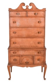 Queen Anne Style Carved Tiger Maple Highboy