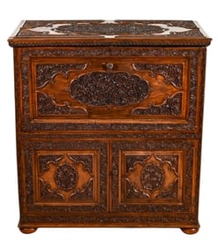 Vintage Heavily Carved Indo Persian Bar Cabinet