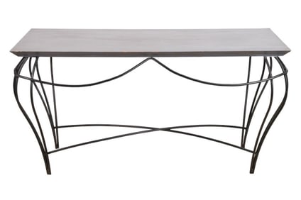 Mid Century Wrought Iron and Wood Foyer Table