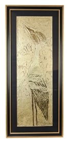 Ann Dergara Signed Embossed Metal Plaque Crane