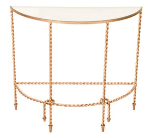 Hyannis Gold Rope Brass Demilune Glass Side Table