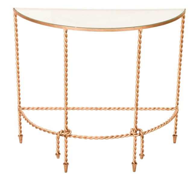Hyannis Gold Rope Brass Demilune Glass Side Table (1 of 11)
