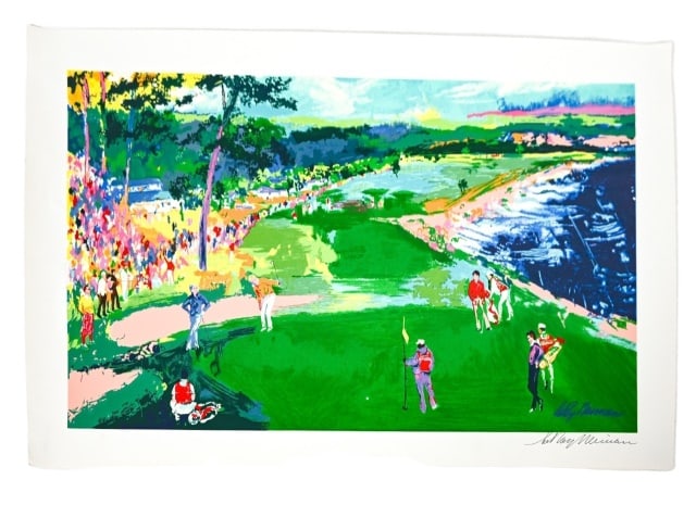 Leroy Neiman Signed Serigraph 18th at Pebble Beach: Leroy Neiman Signed Serigraph 18th Hole at Pebble Beach, 1998, Unframed.Measures 22.5 inches x 36 inches.