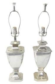 Pair Restoration Hardware Silver Tone Urn Lamps