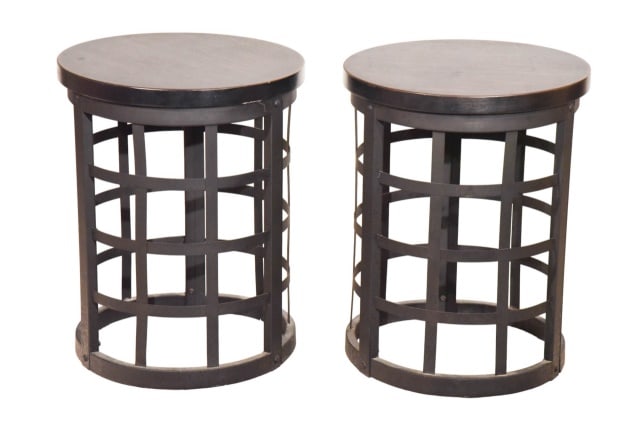 Pair Marimon Wrought Iron Basket Weave End Tables (1 of 9)