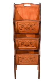 Vintage Hand Carved Floor Magazine Rack