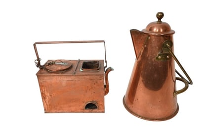 2 Antique B & M Copper Tea Pots