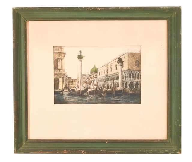 Antique Color Aquatint Etching of Venice Canal (1 of 8)
