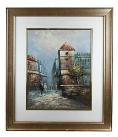 Caroline Burnett Signed Oil Painting City Street