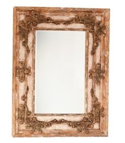 French Distressed Ivory Finish Gilded Wall Mirror