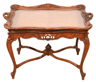 Traditional Carved Tray Top Table w Glass Insert