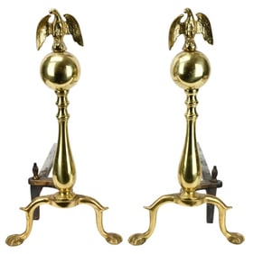 Williamsburg Brass Eagle Finial Fireplace Andirons