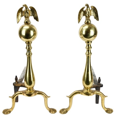 Williamsburg Brass Eagle Finial Fireplace Andirons (1 of 8)