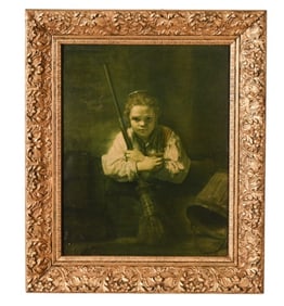 Rembrandt Print in Antique Hand Carved Gilt Frame