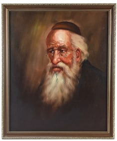 Vintage Signed Oil Painting Portrait of Rabbi