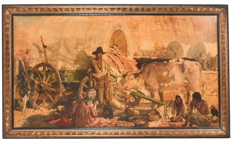 Antique Framed Print Of Western Cowboy Painting