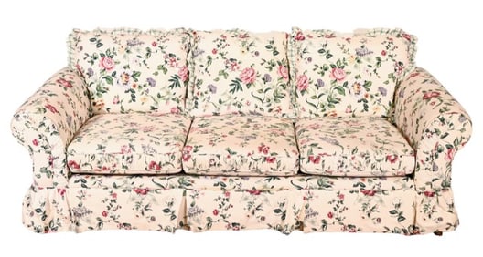 Simmons Custom Upholstered Floral Skirted Sofa