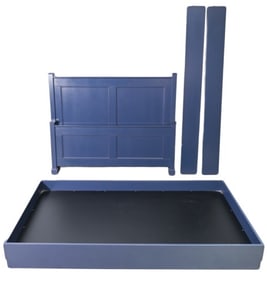Mid Century Hand Painted Blue Bed Frame on Casters