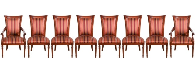 8 Regency Style Carved Upholstered Dining Chairs