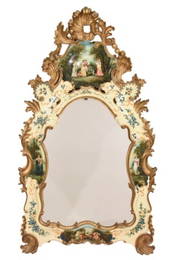 Italian Rococo Carved Painted and Gilt Mirror