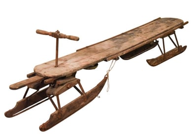 Antique Wooden Bobsled Sleigh