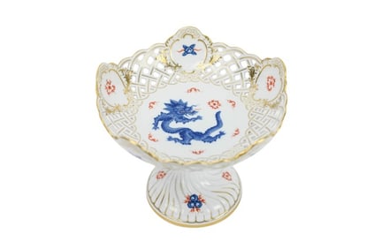 Antique Meissen Porcelain Stemmed Compote Dragon