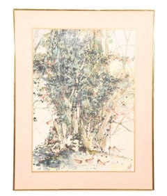 Chiang Signed Watercolor Painting Birds in Brush