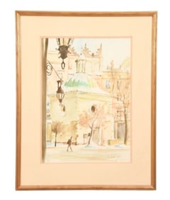 Signed Watercolor Painting Krakow Church Framed