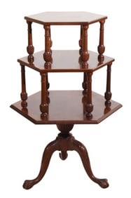 3 Tier Octagonal Tripod Lion Paw Library Table
