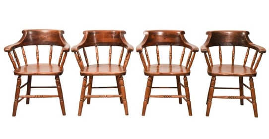4 Antique Carved Firehouse Captain's Barrel Chairs